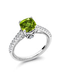 925 Sterling Silver Green Peridot and White Created Sapphire Engagement Ring (2.00 Cttw, Cushion) O128