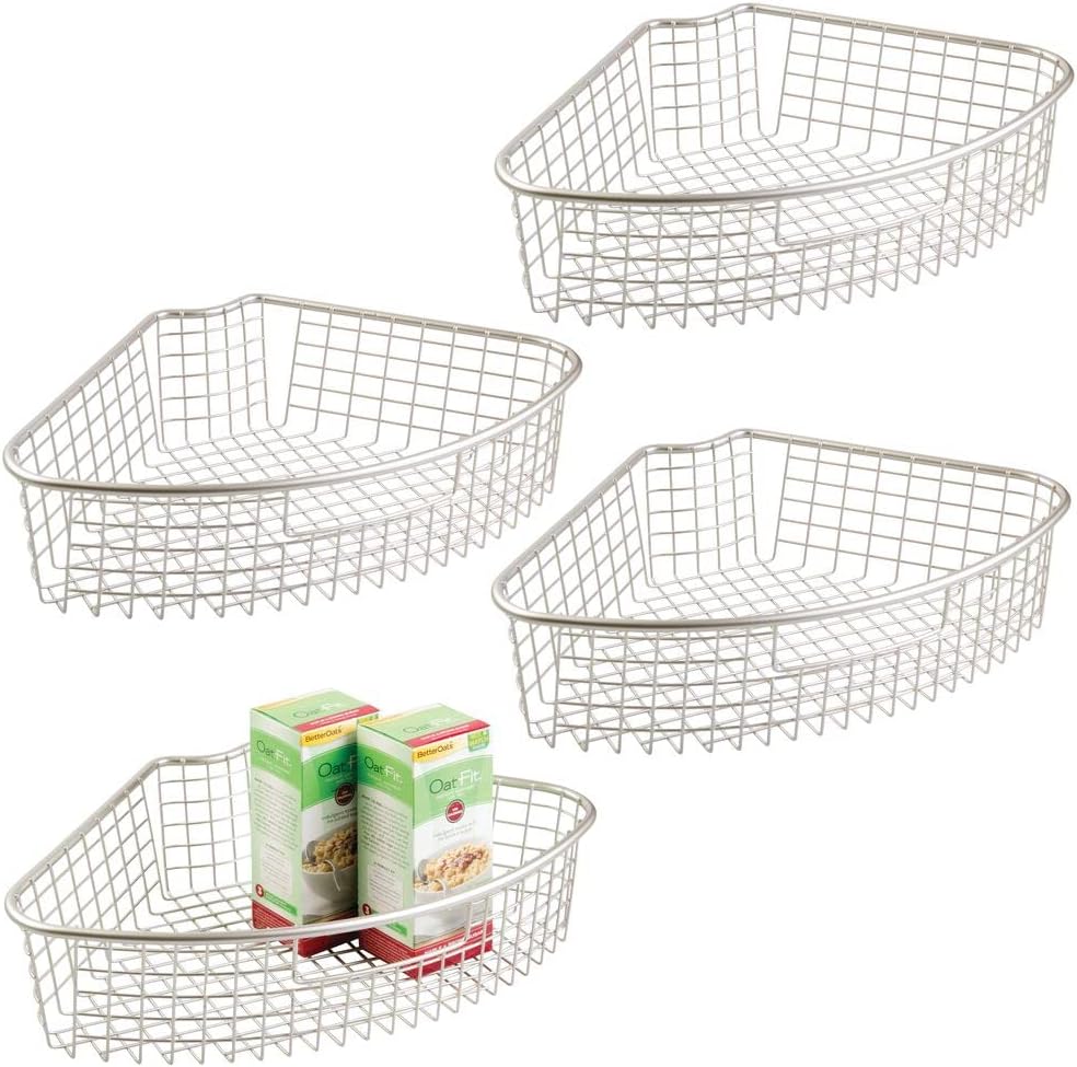 Satin Metal Kitchen Cabinet Lazy Susan Organizer Basket, 4 Pack D862