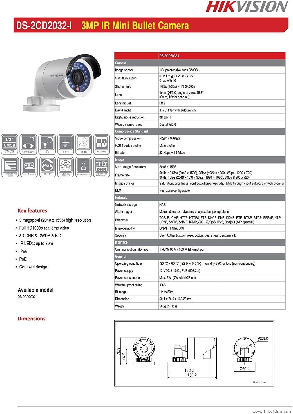 CCTV POE 3MP Bullet IP Security Camera 4mm D55439